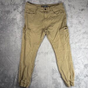 Projek Raw Cargo Joggers Men's 36 Tan Khaki Pants with Ribbed Moto Detail